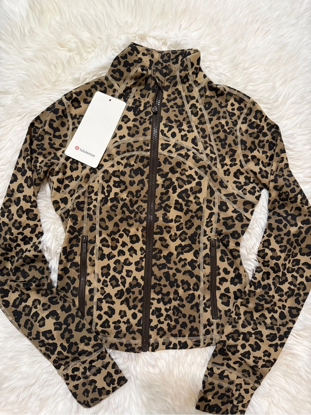 lululemon athletica Women's Leopard Print Zip-Up Jacket in Brown and Black